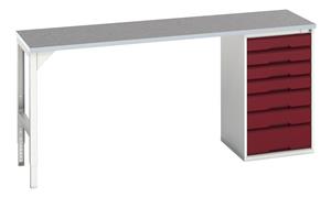 16921961.** verso pedestal bench with 7 drawer 525W cab & lino worktop. WxDxH: 2000x600x930mm. RAL 7035/5010 or selected